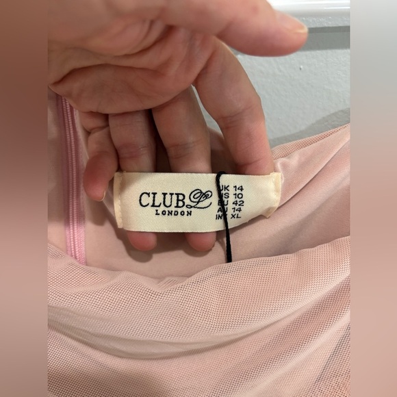 NEW! CLUB L LONDON Blush Pink Maternity Asymmetric Ruched Maxi Dress US 10/UK 14 - Picture 14 of 15